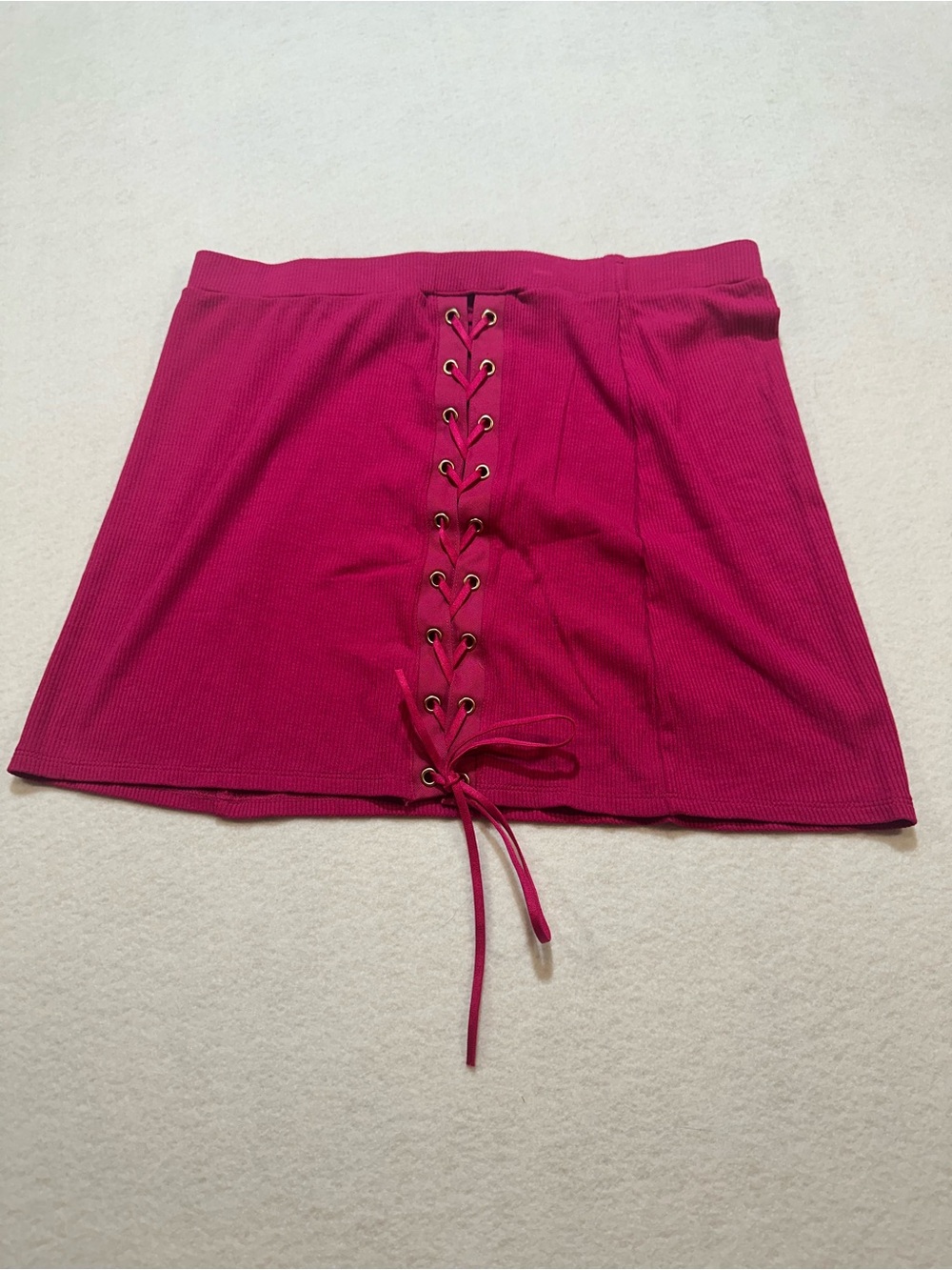 Dreamgirl Hot Pink Lace-Up Ribbed sleep skirt